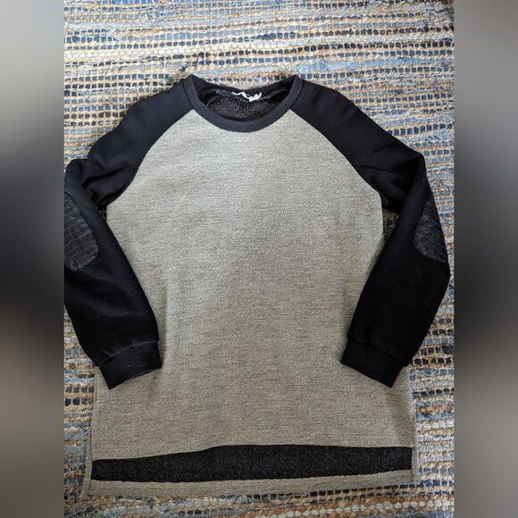Grey Black Sweatshirt Waffle Elbow Pads 6 Long Sleeve Casual Fall Winter Comfy - Picture 2 of 7